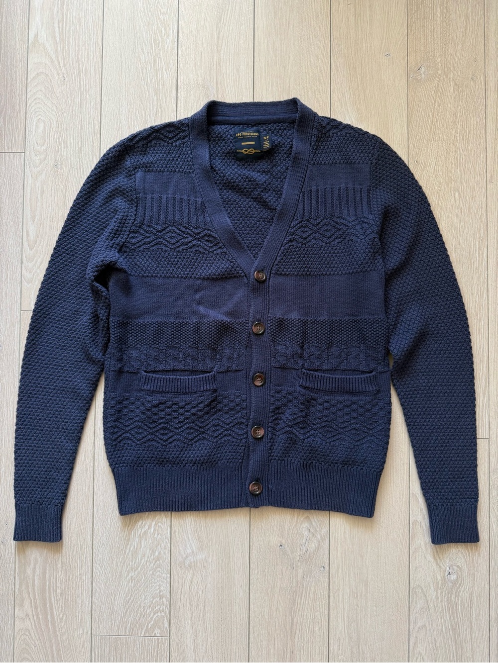 CPO Provisions Multi Panel Textured Cardigan in Navy Men’s Size Small